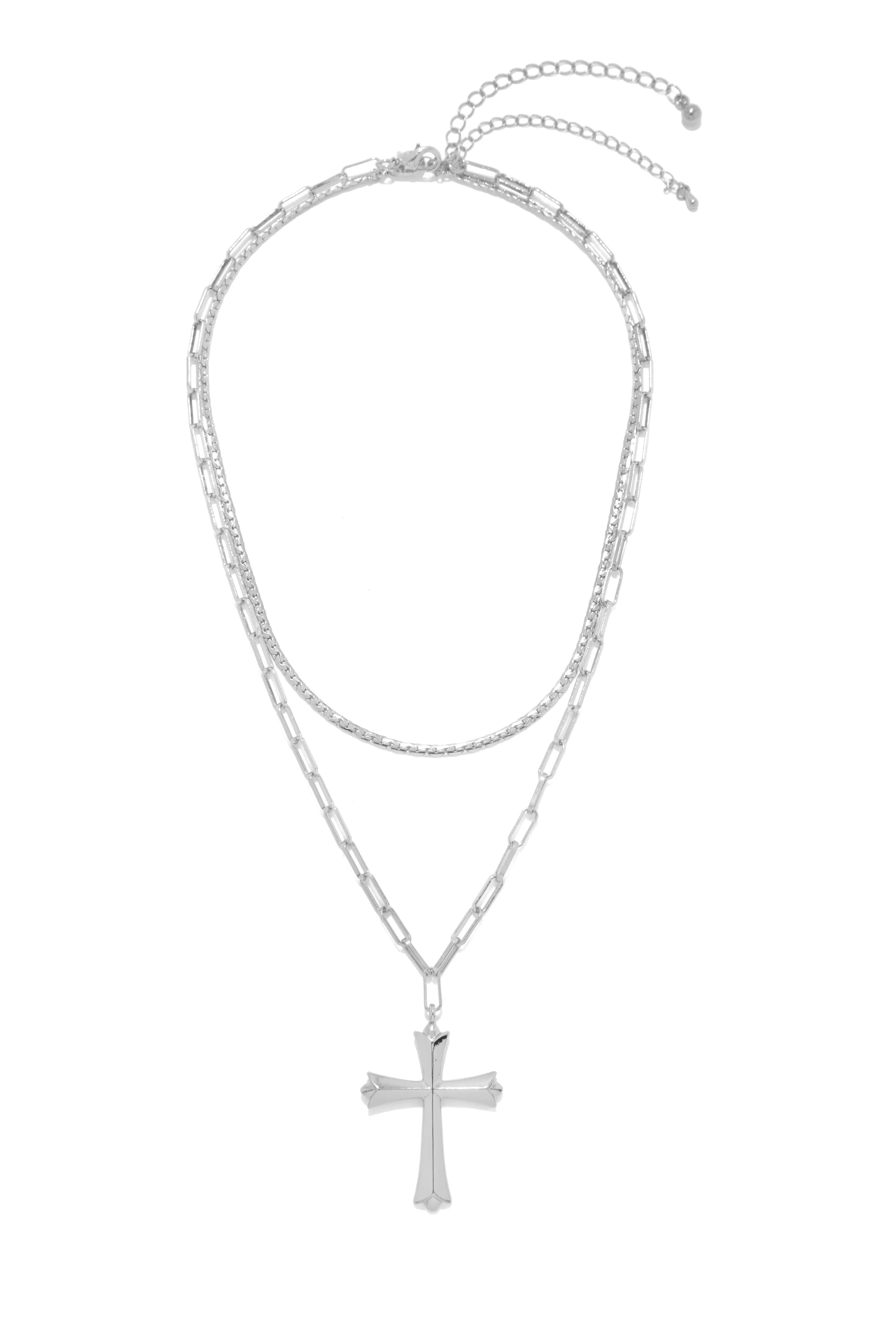 All My Faith Two Piece Layered Cross Pendant Necklace Set - Gold