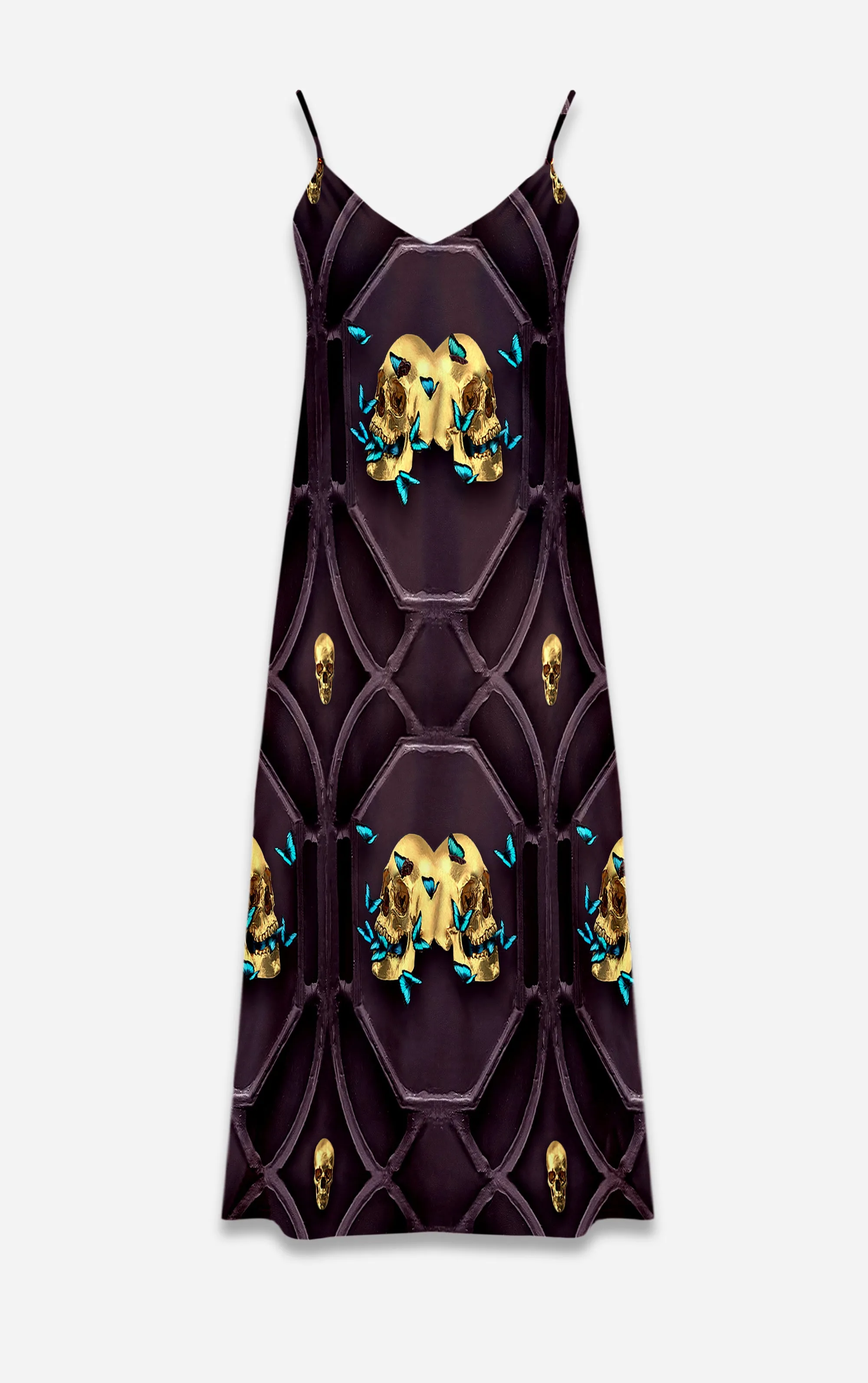 All Saints Breath- 100% Silk Satin French Gothic V Neck Slip Dress Pattern in Muted Eggplant Wine | Le Leanian™