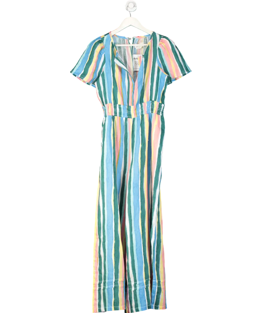 Anthropologie Blue Striped Linen Jumpsuit UK S