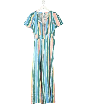 Anthropologie Blue Striped Linen Jumpsuit UK S