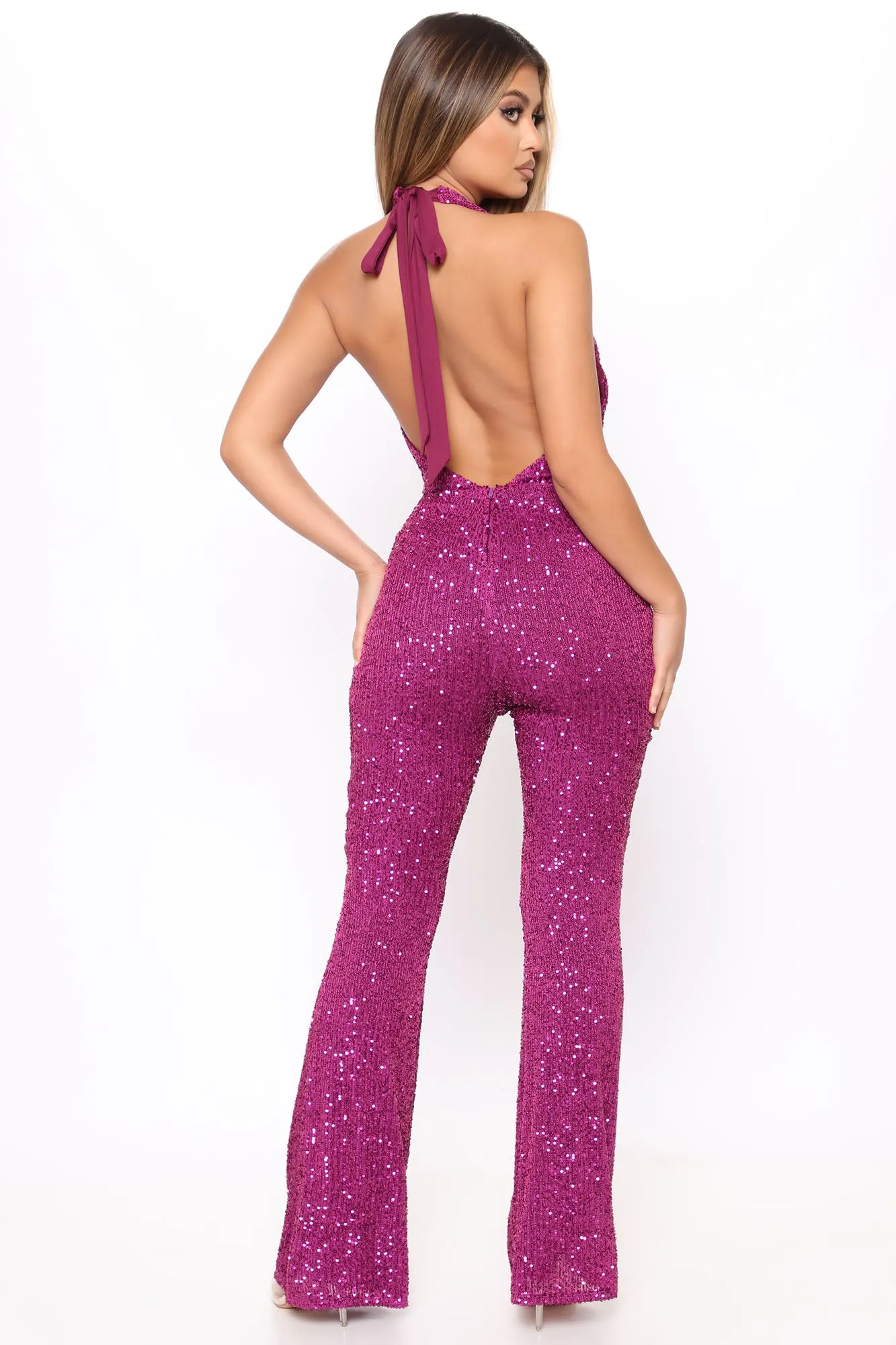 Anything For You Sequin Jumpsuit - Magenta