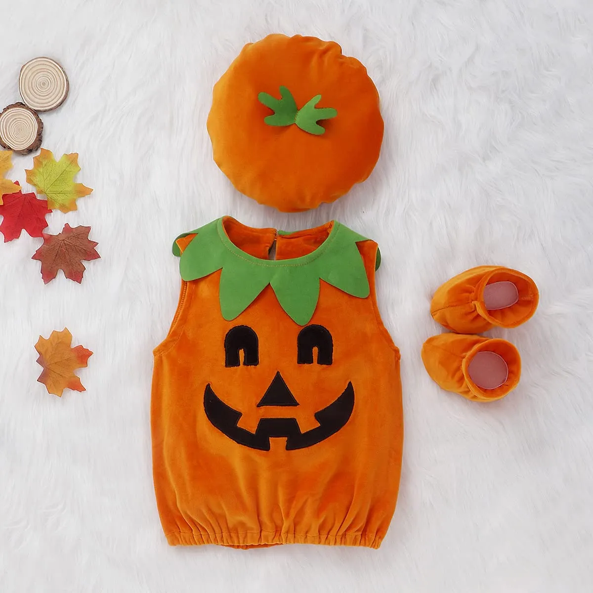 Baby Pumpkin Costume Halloween Costumes: Infant Pumpkins Romper Jumpsuit Bodysuit with Hat Newborn Photography Prop for Boy Girl Fall Themed 1st Birthday Outfits Cake Smash Orange 1-2T