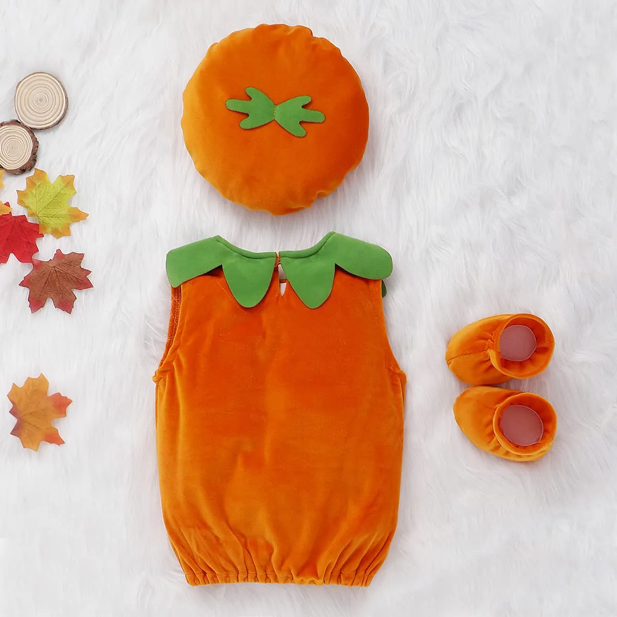 Baby Pumpkin Costume Halloween Costumes: Infant Pumpkins Romper Jumpsuit Bodysuit with Hat Newborn Photography Prop for Boy Girl Fall Themed 1st Birthday Outfits Cake Smash Orange 1-2T