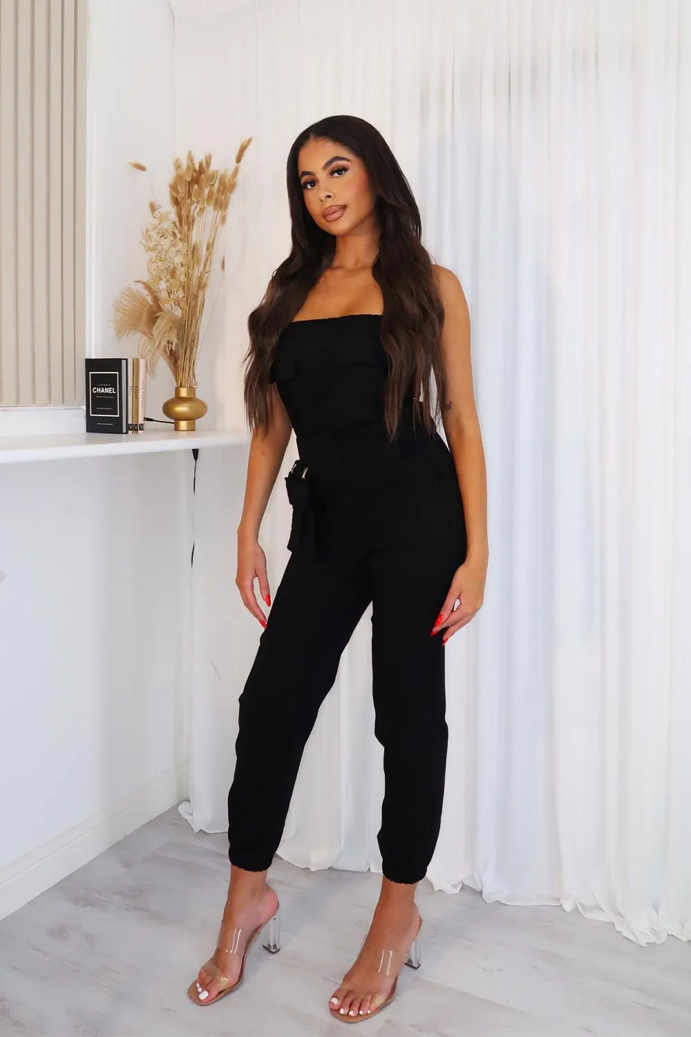 Bardot Cargo Utility Belted Jumpsuit Black