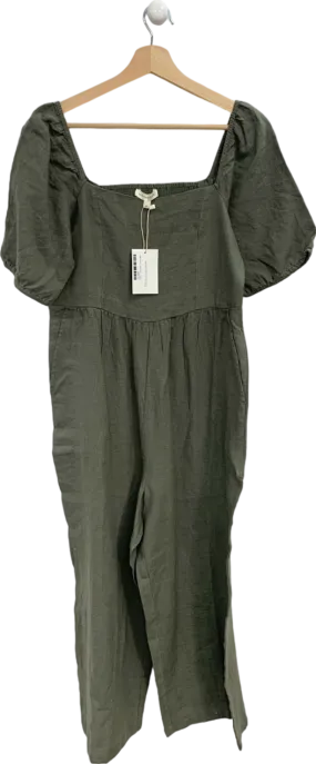 Beaufort & Blake Khaki Linen Puff Sleeve Jumpsuit UK 12