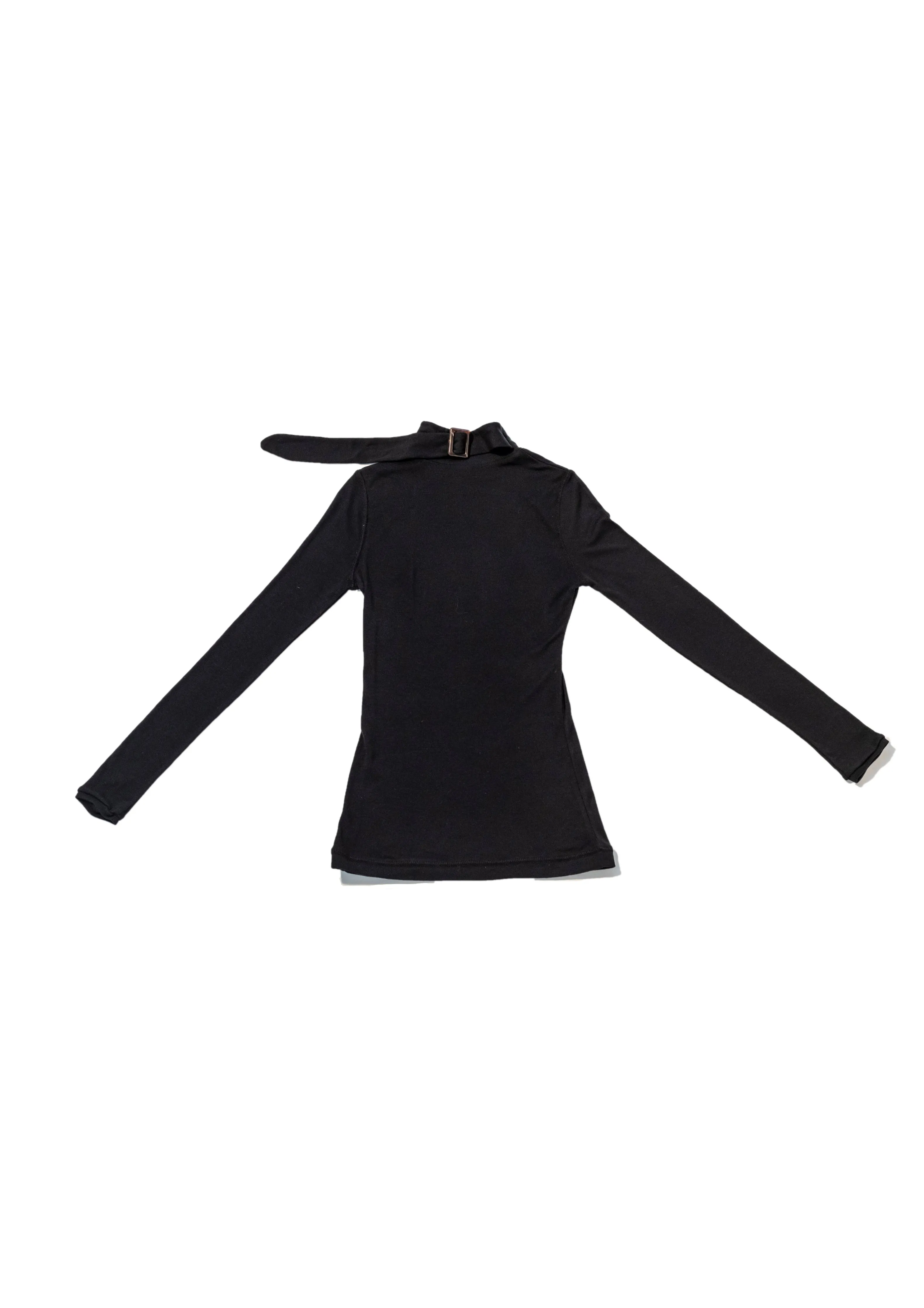 Black Mock Neck Thin Knit Buckle-Up Top