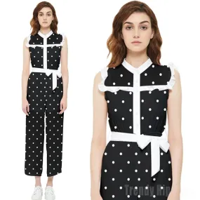 Black Polka Dot Jumpsuit, 80s style Black Jumpsuit,  Vintage Style Pants Overall