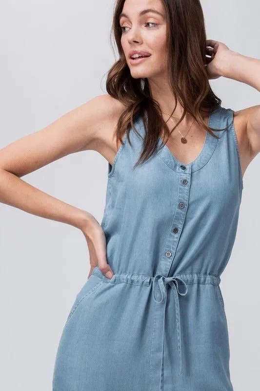 Button Down Chambray Jumpsuit