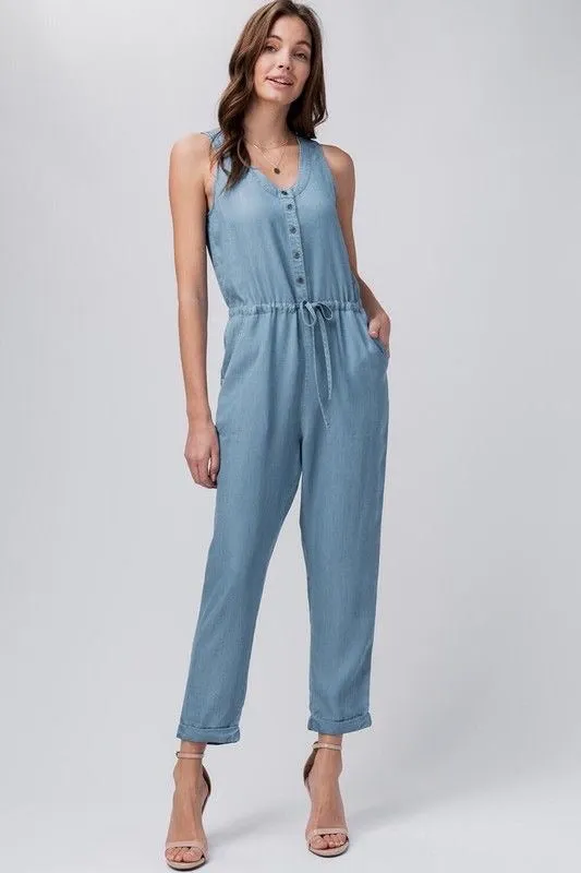 Button Down Chambray Jumpsuit
