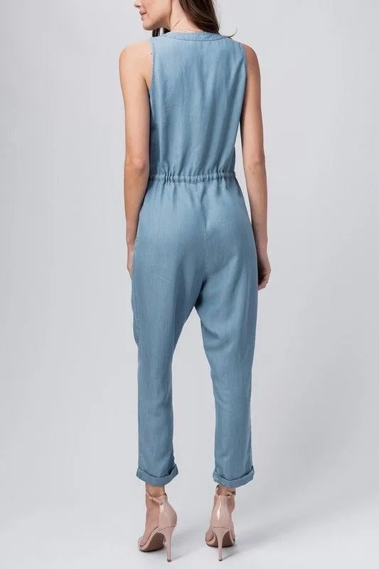 Button Down Chambray Jumpsuit