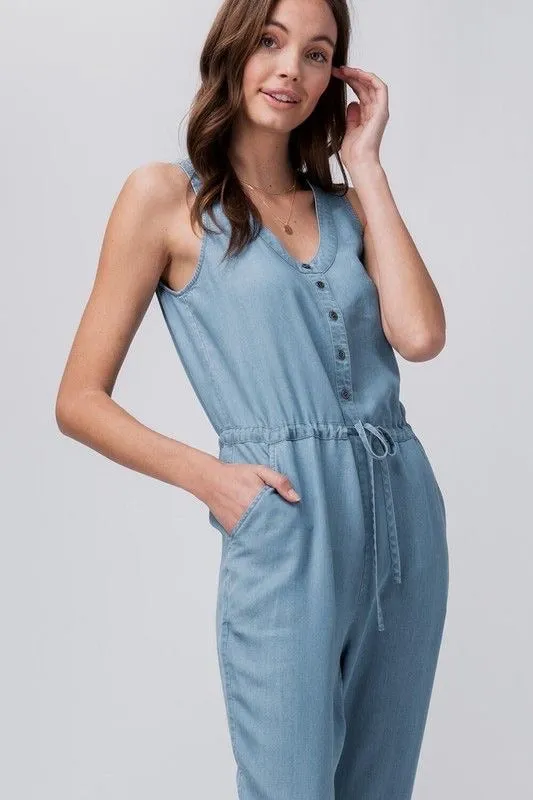 Button Down Chambray Jumpsuit