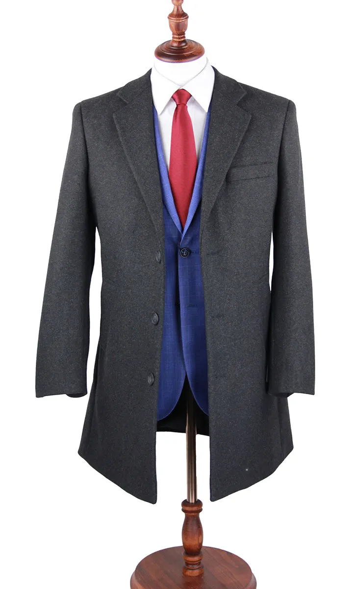 Charcoal Wool Slim Fit 3 Button Top Coat