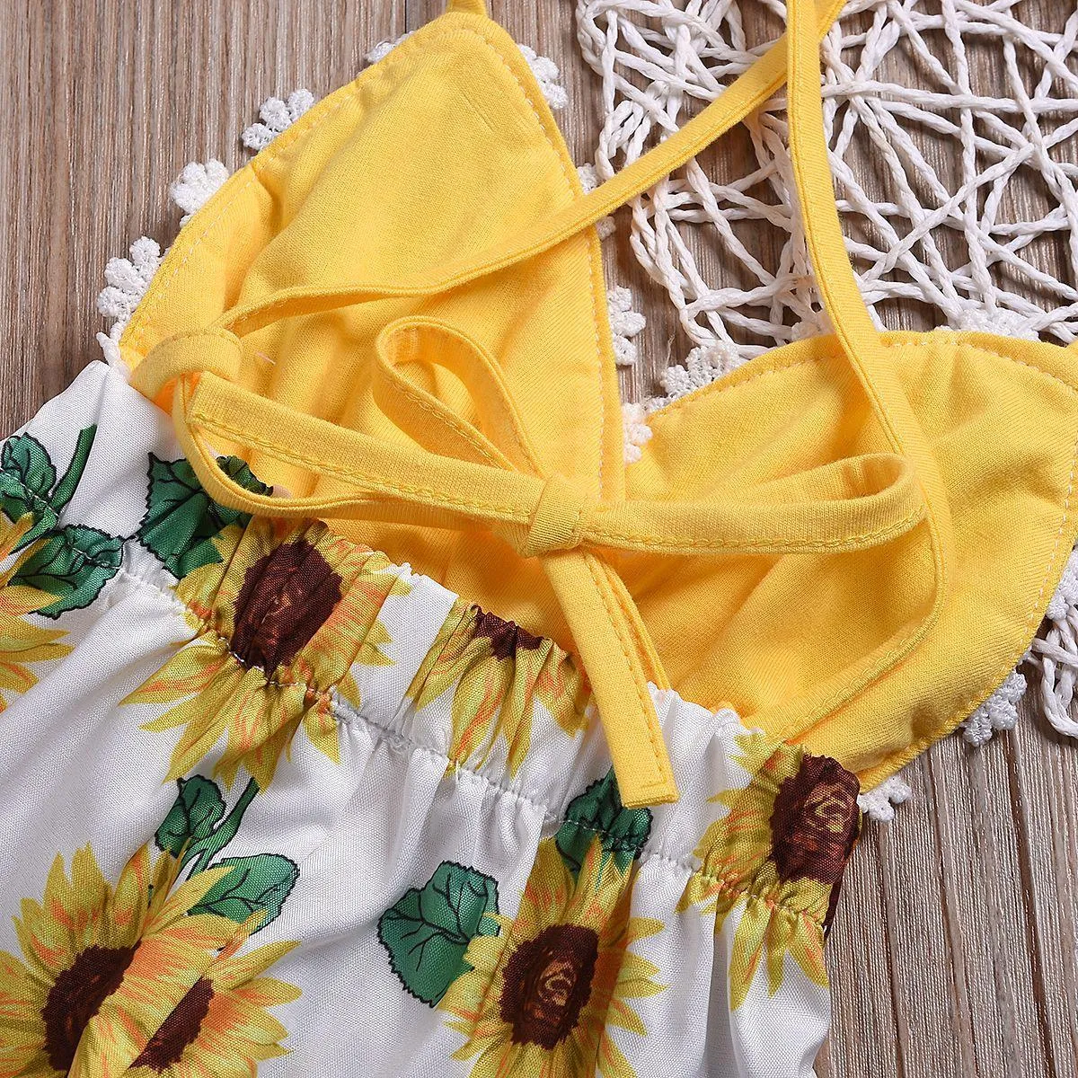 Children's Clothing Girls Baby Jumpsuits Children Sunflower Sling Lace Jumpsuit