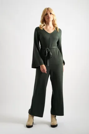 Coraline Brushed Marl Green V-Neck Jumpsuit