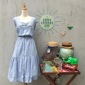 Cotton Country | Vintage 1980s 1990s cotton Linen-style vertical stripes Sun Dress
