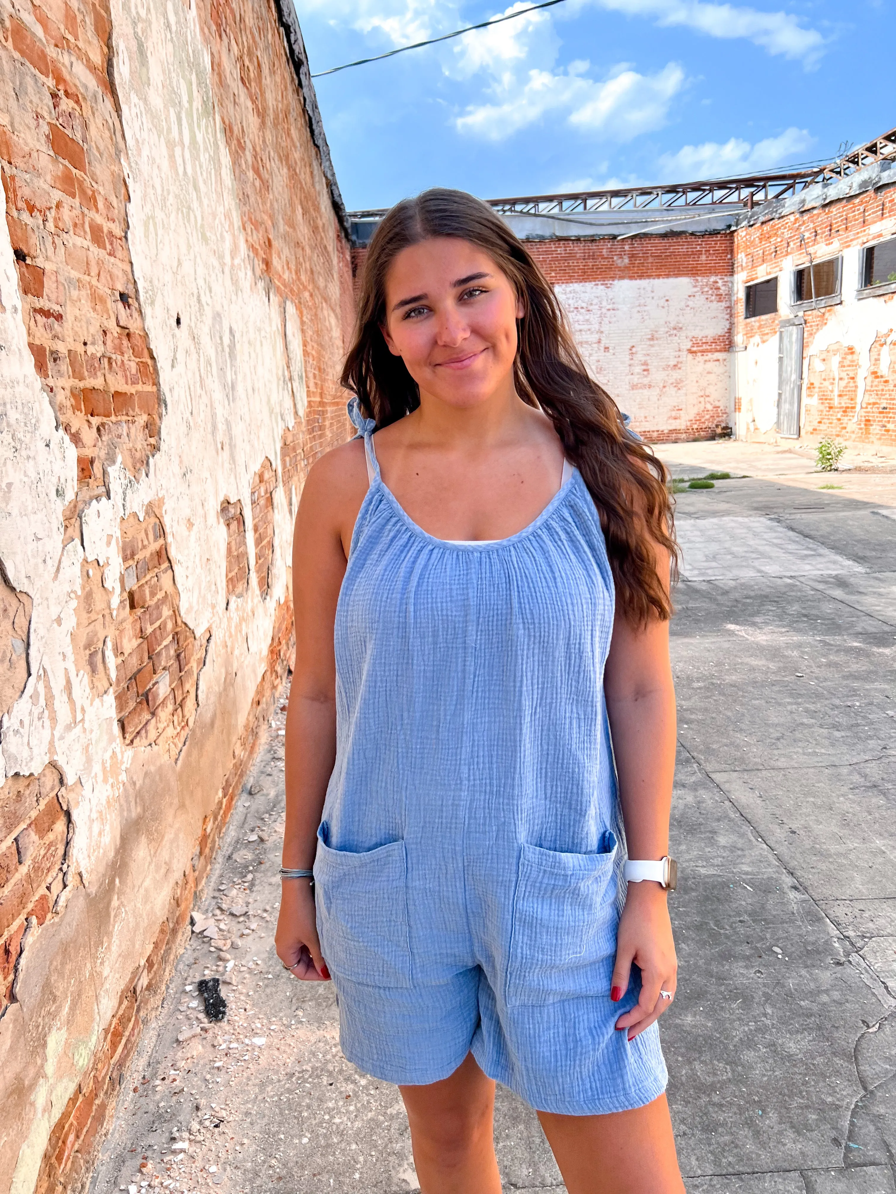 Debra Solid Cotton Gauze Romper