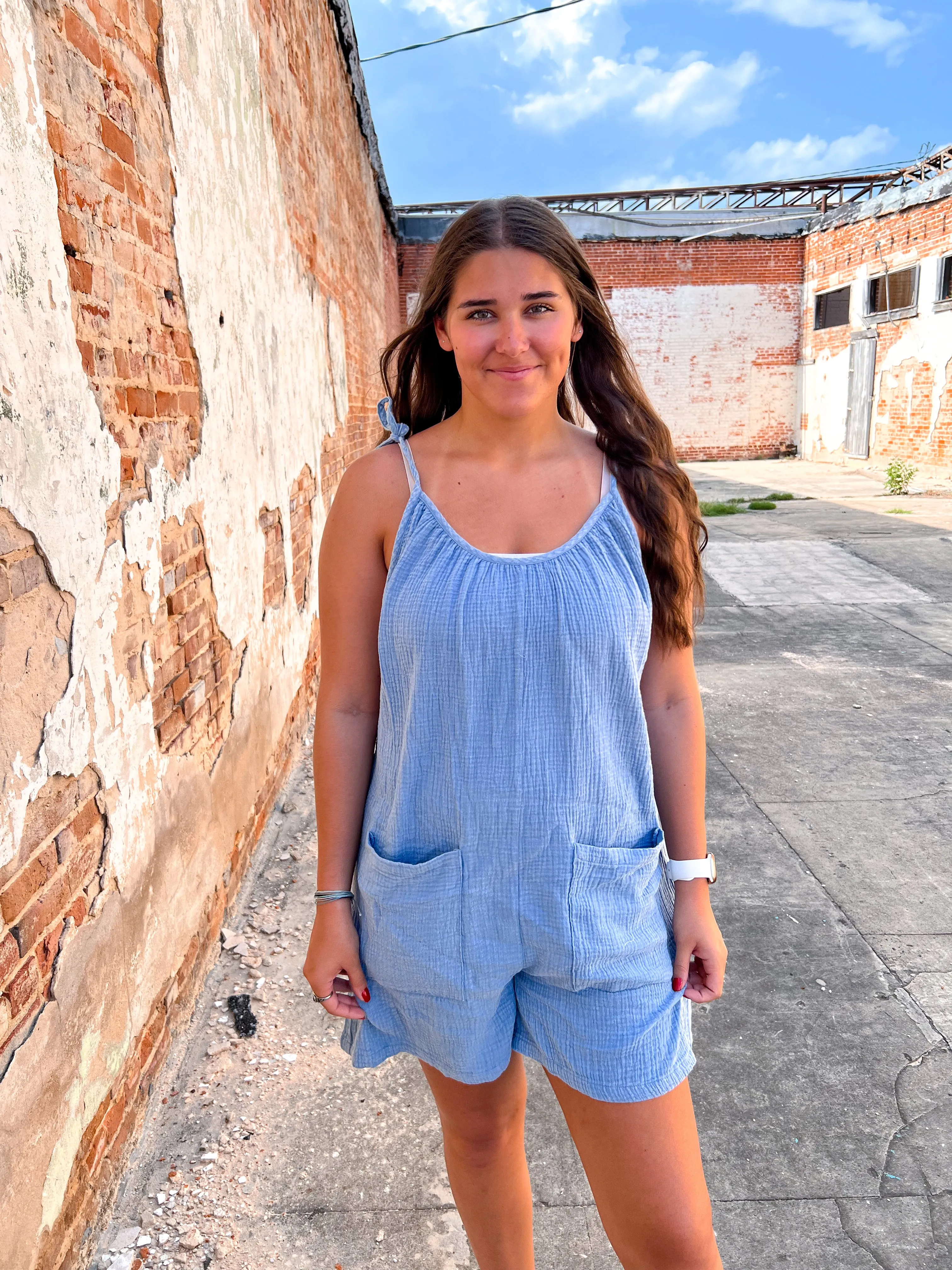 Debra Solid Cotton Gauze Romper