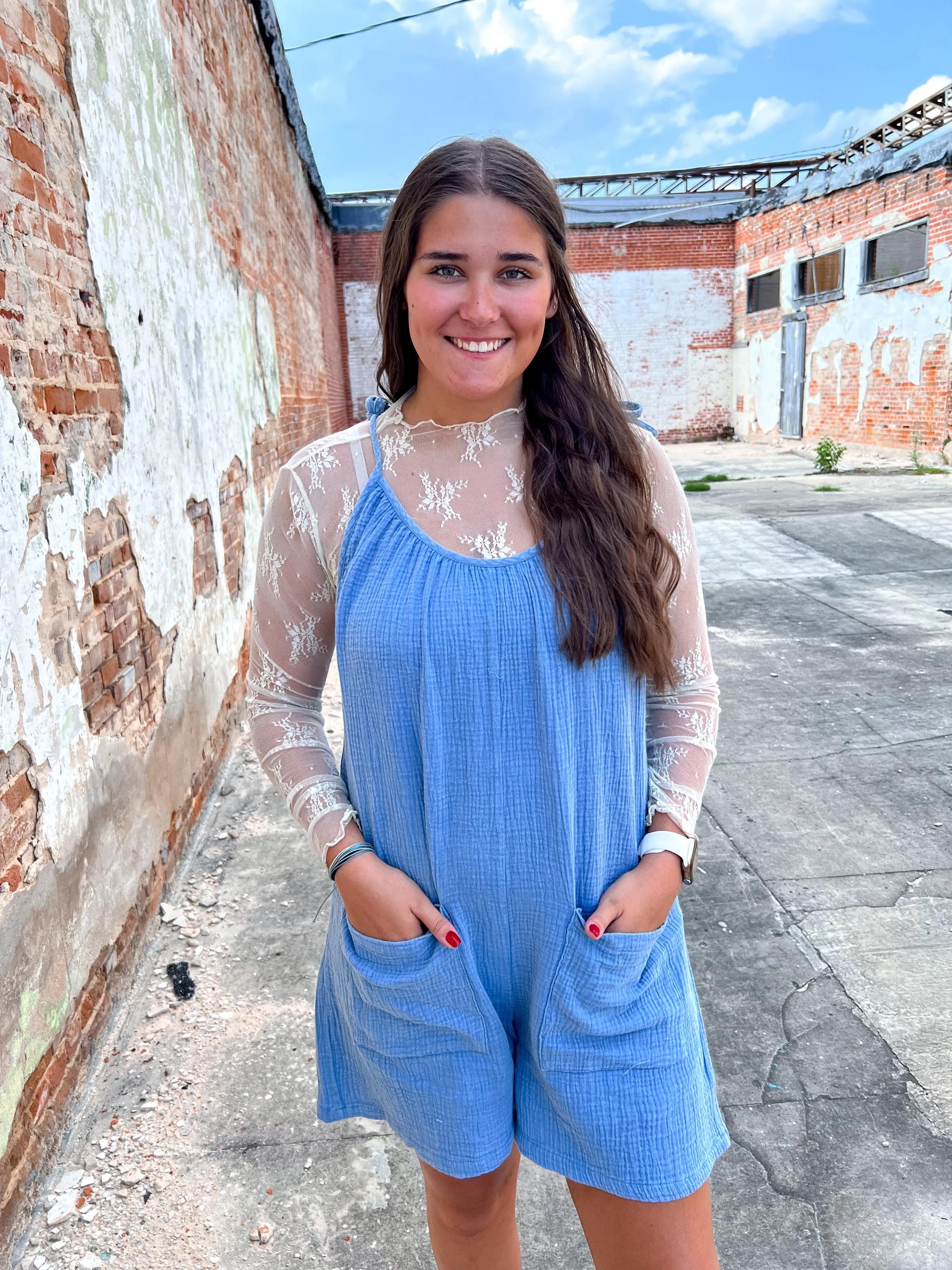 Debra Solid Cotton Gauze Romper