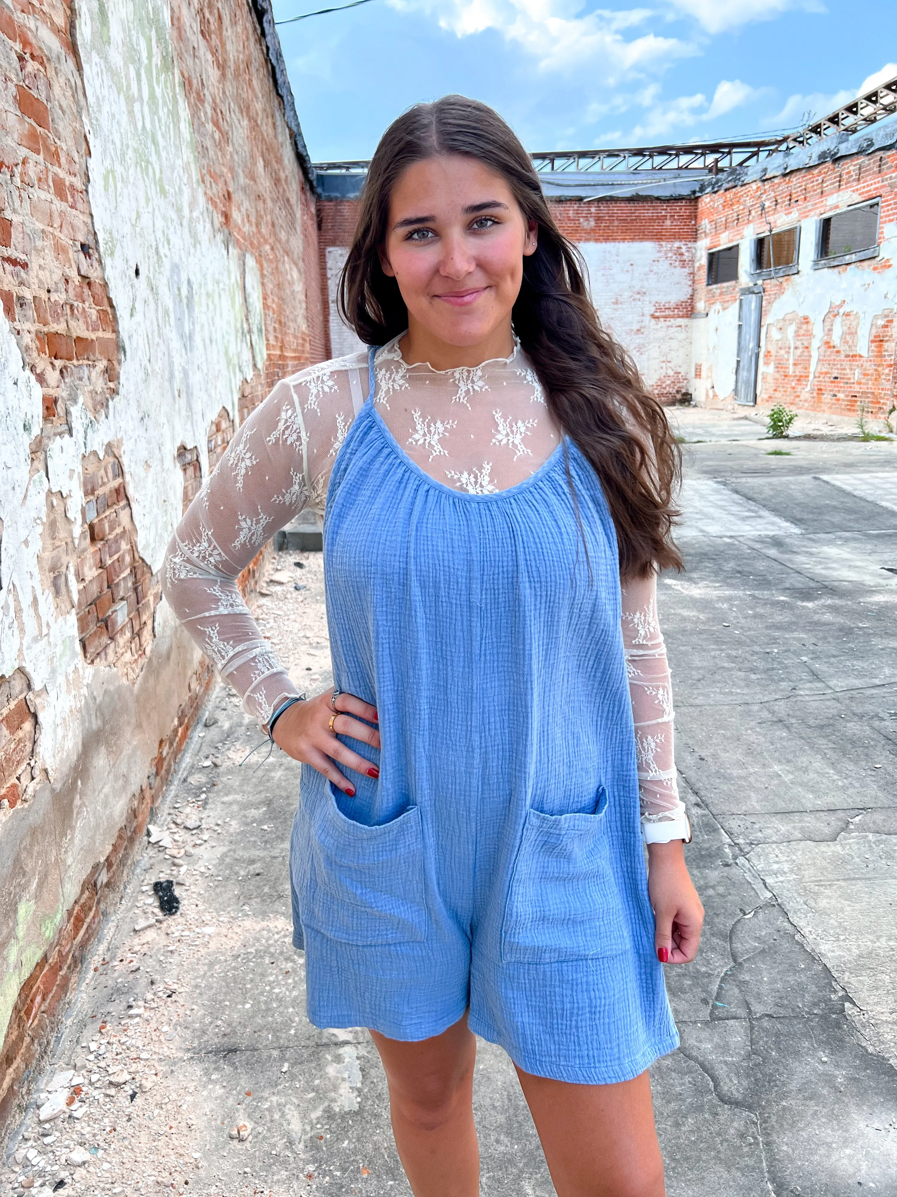 Debra Solid Cotton Gauze Romper