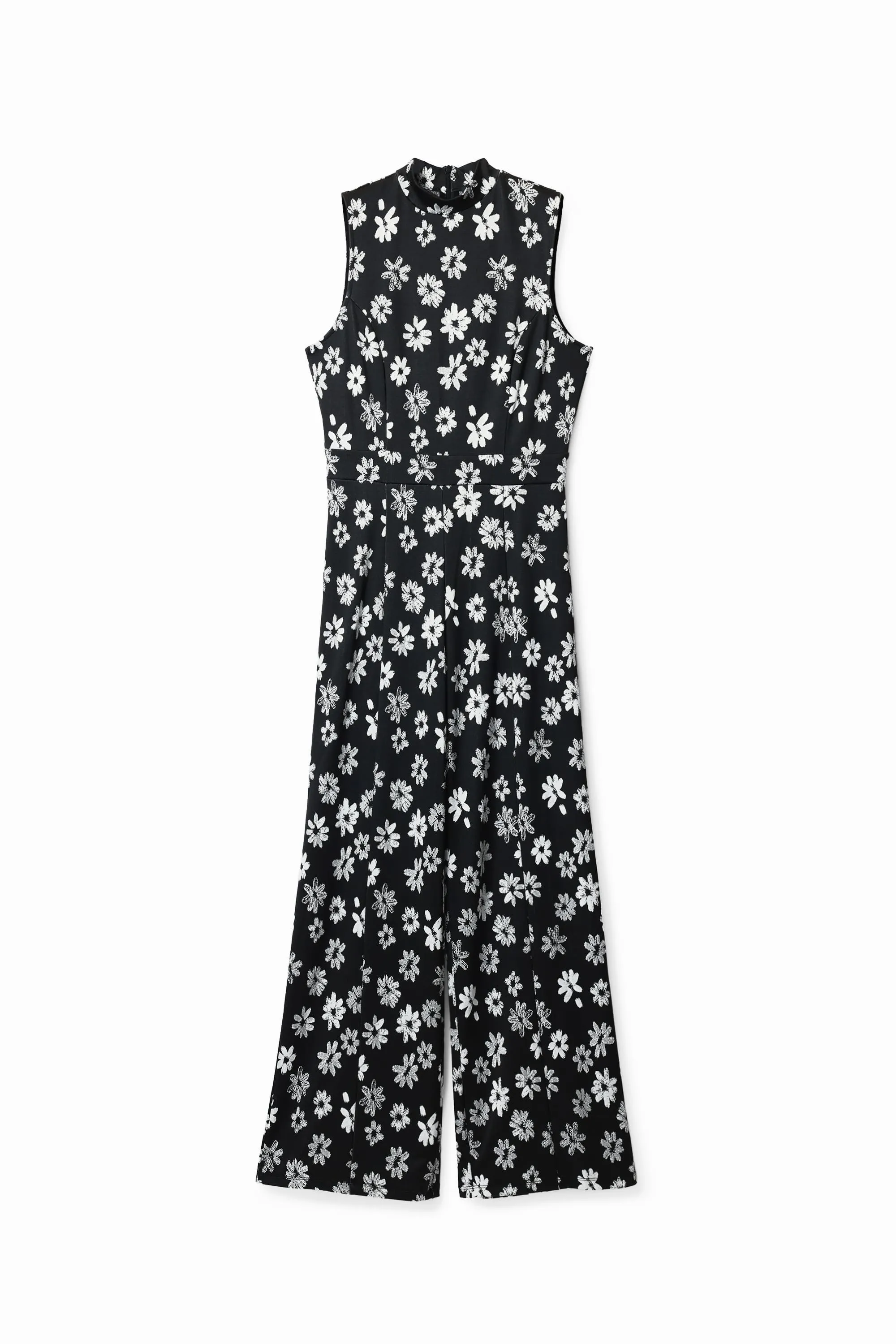 Desigual Lana Black & White Sleeveless Belted 1960s Jumpsuit 24SWPK06