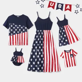 Family Matching Outfits Independence Day Stars & Striped Print Dresses and T-Shirts