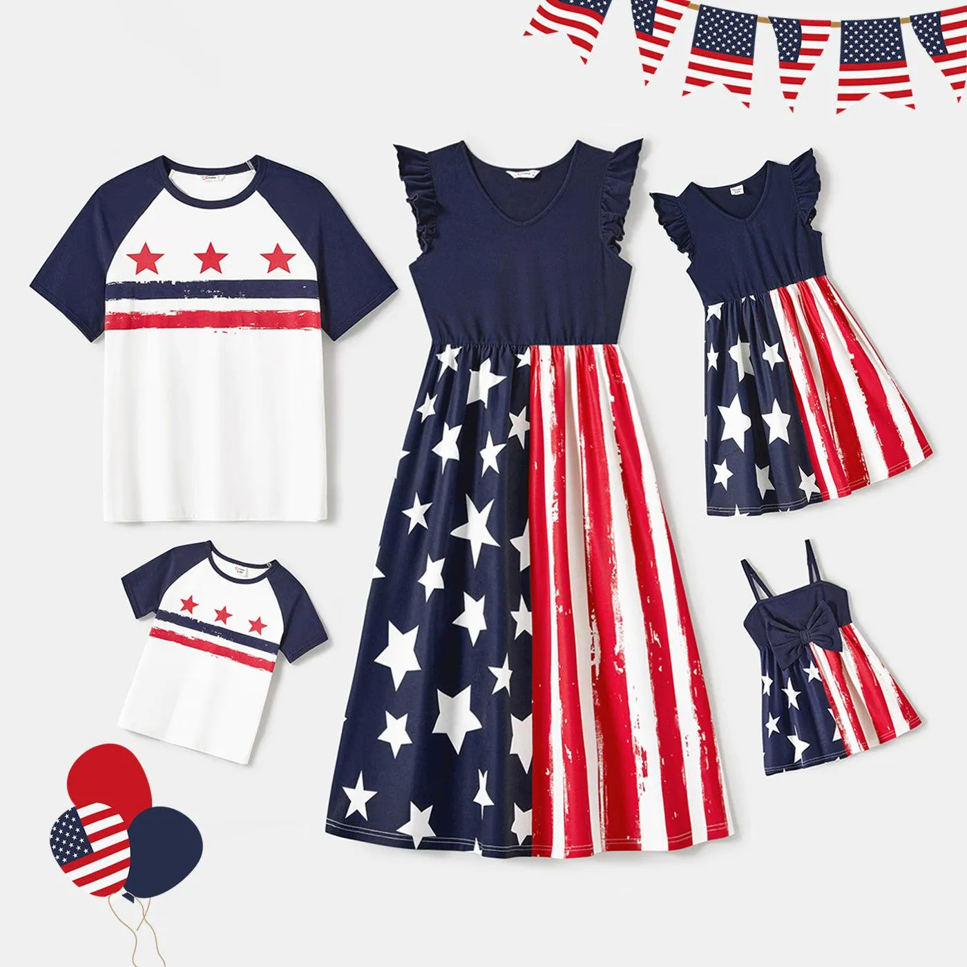 Family Matching Outfits Independence Day Stars & Striped Print Dresses and T-Shirts