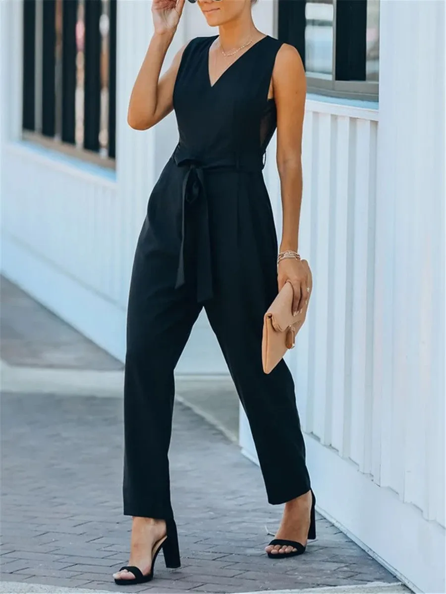 Fashion Sleeveless Tops Tie Jumpsuits for Women