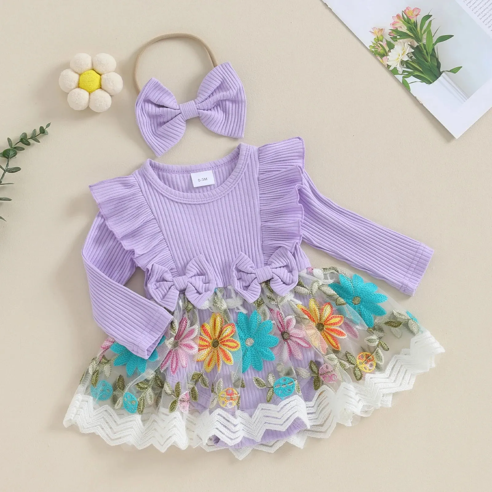Floral Brocade Romper Dress & Headband