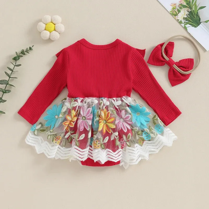 Floral Brocade Romper Dress & Headband