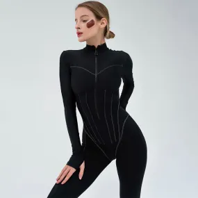foreign trade women's tight zipper jumpsuit European and American style autumn long-sleeved round neck jumpsuit.