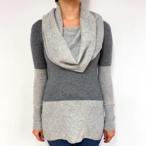 Grey Colour Block Cashmere Cowl Neck Jumper Small