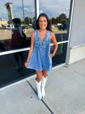Hang Tight Honey Denim Romper - Dark Denim
