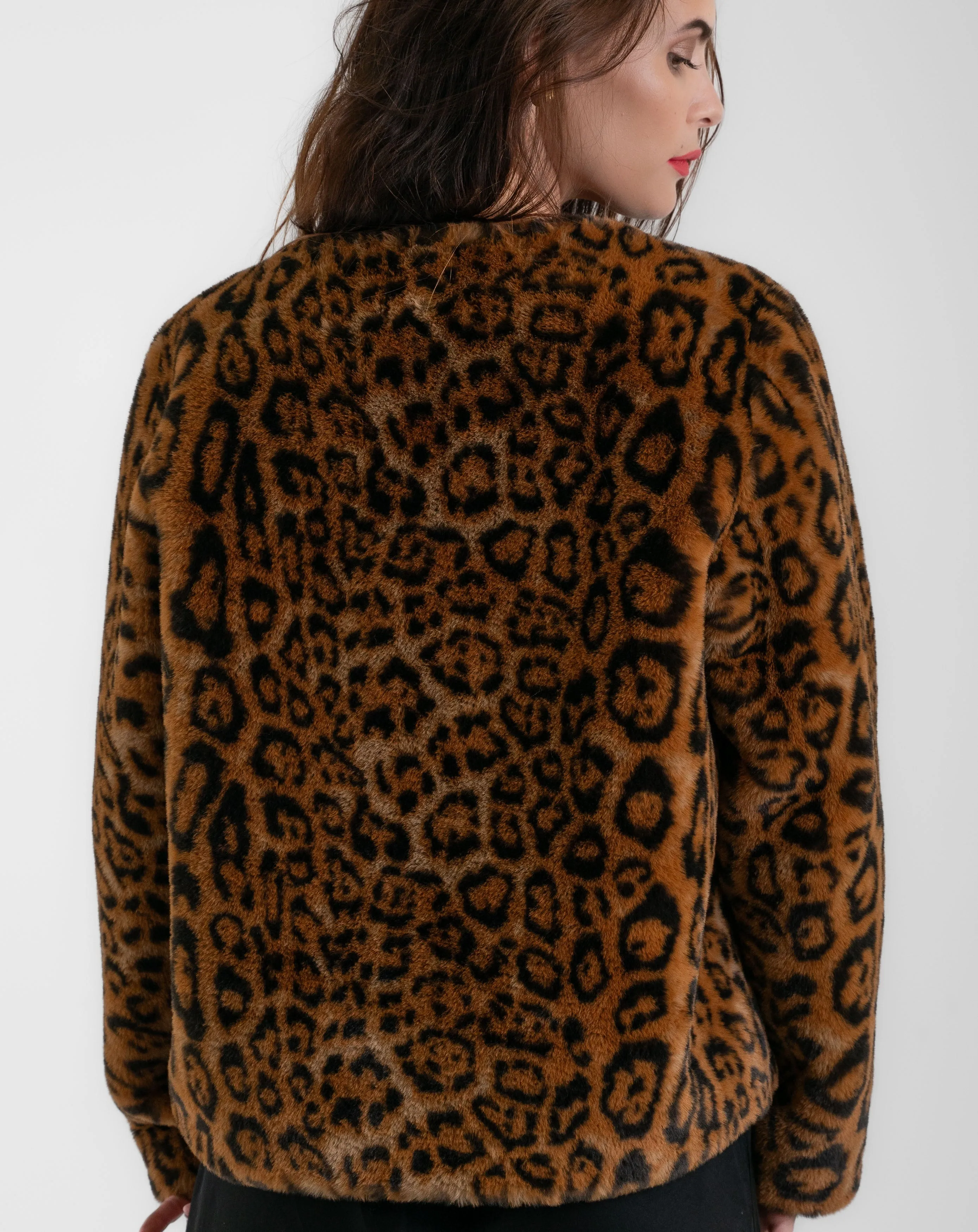 Ladies Plush Leopard Fur Jacket