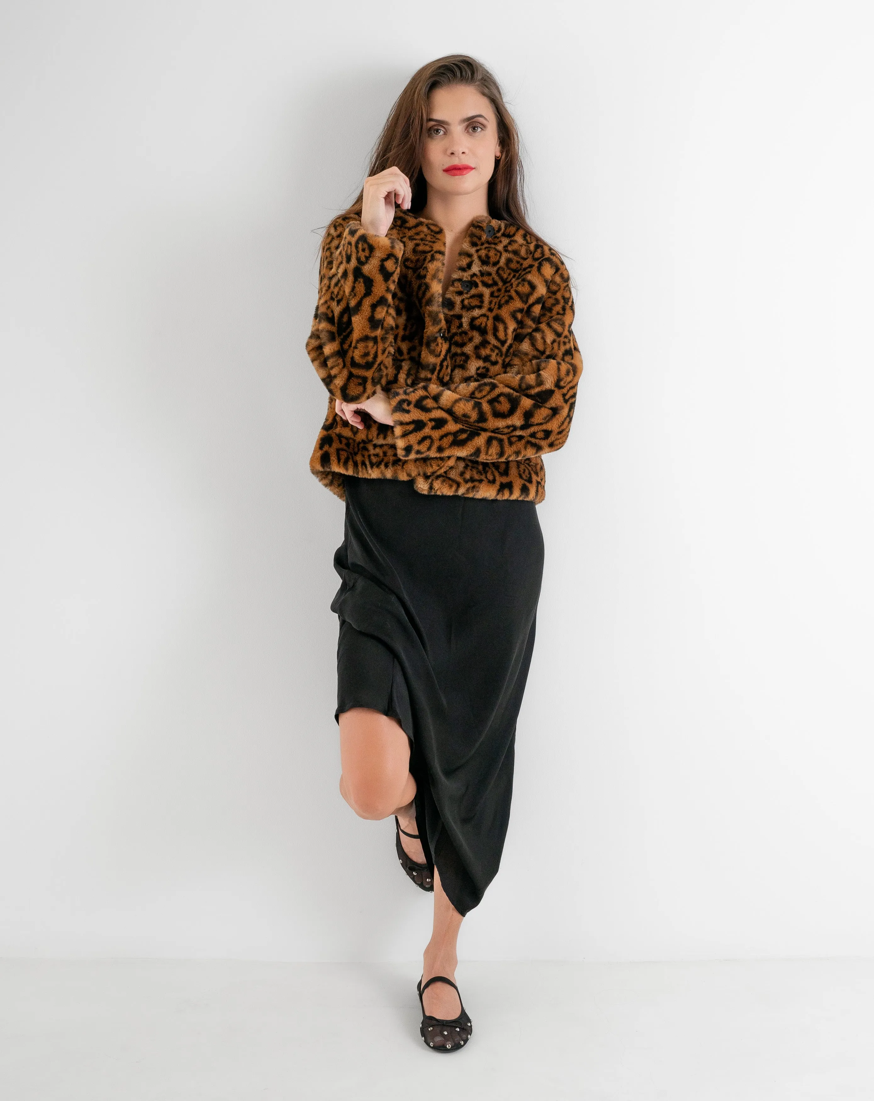 Ladies Plush Leopard Fur Jacket