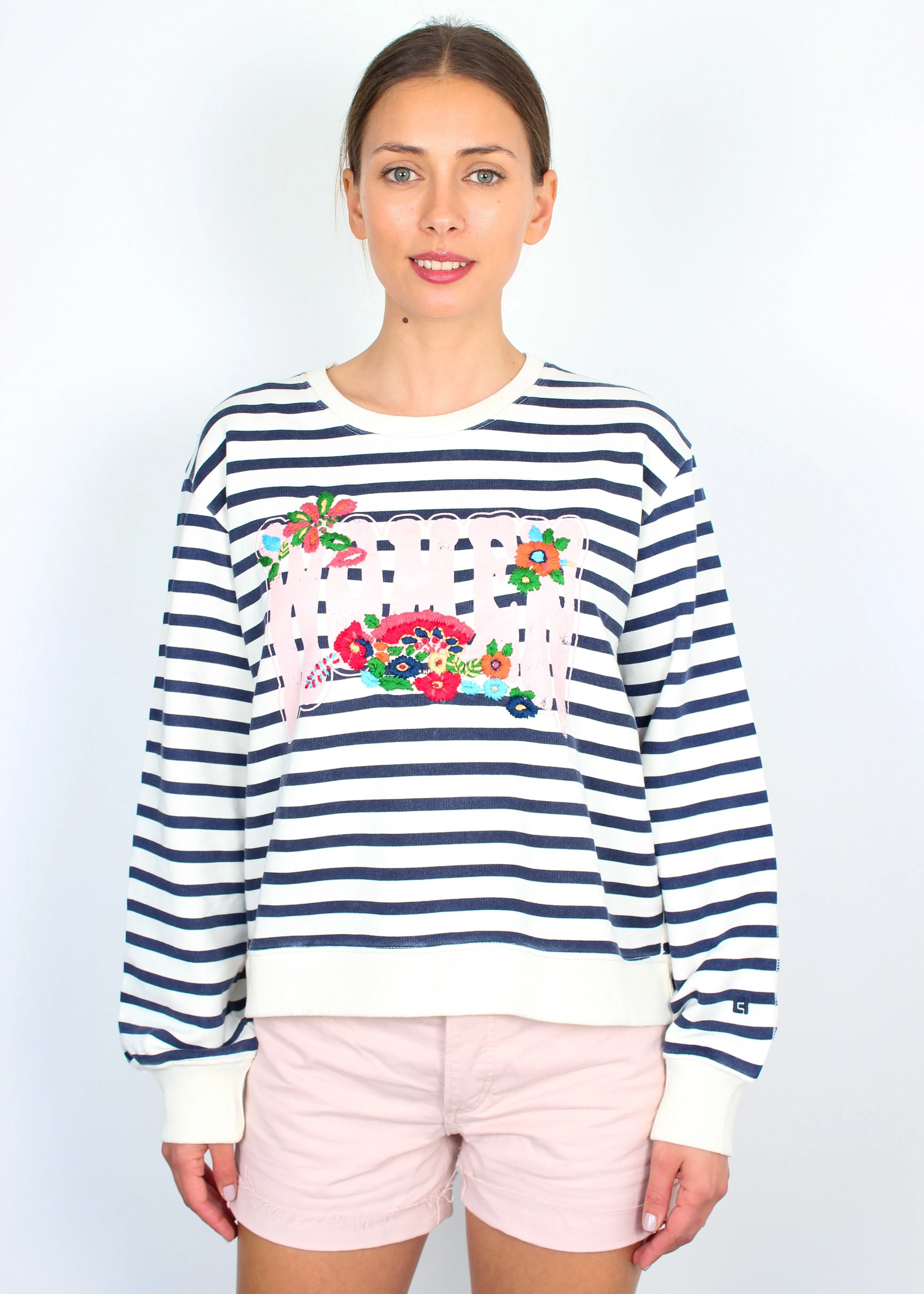 L&H Sortie Flower Stripe Jumper in Off White