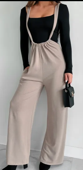 Light Mocha Suspender Jumpsuit