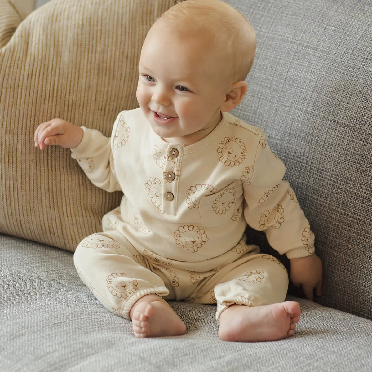 Long Sleeve Pocket Jumpsuit in Lions by Quincy Mae