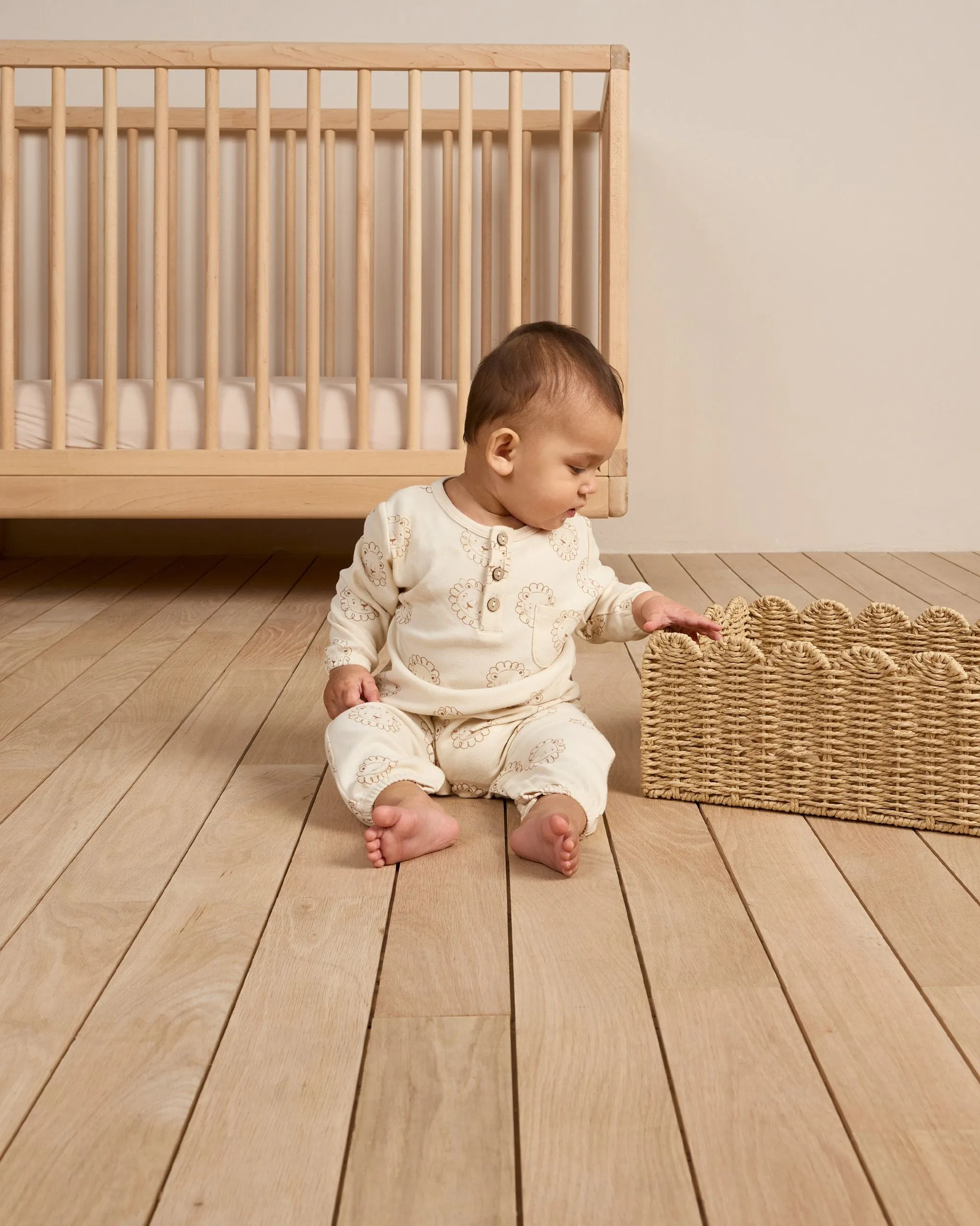 Long Sleeve Pocket Jumpsuit Lions - Natural by Quincy Mae - FINAL SALE