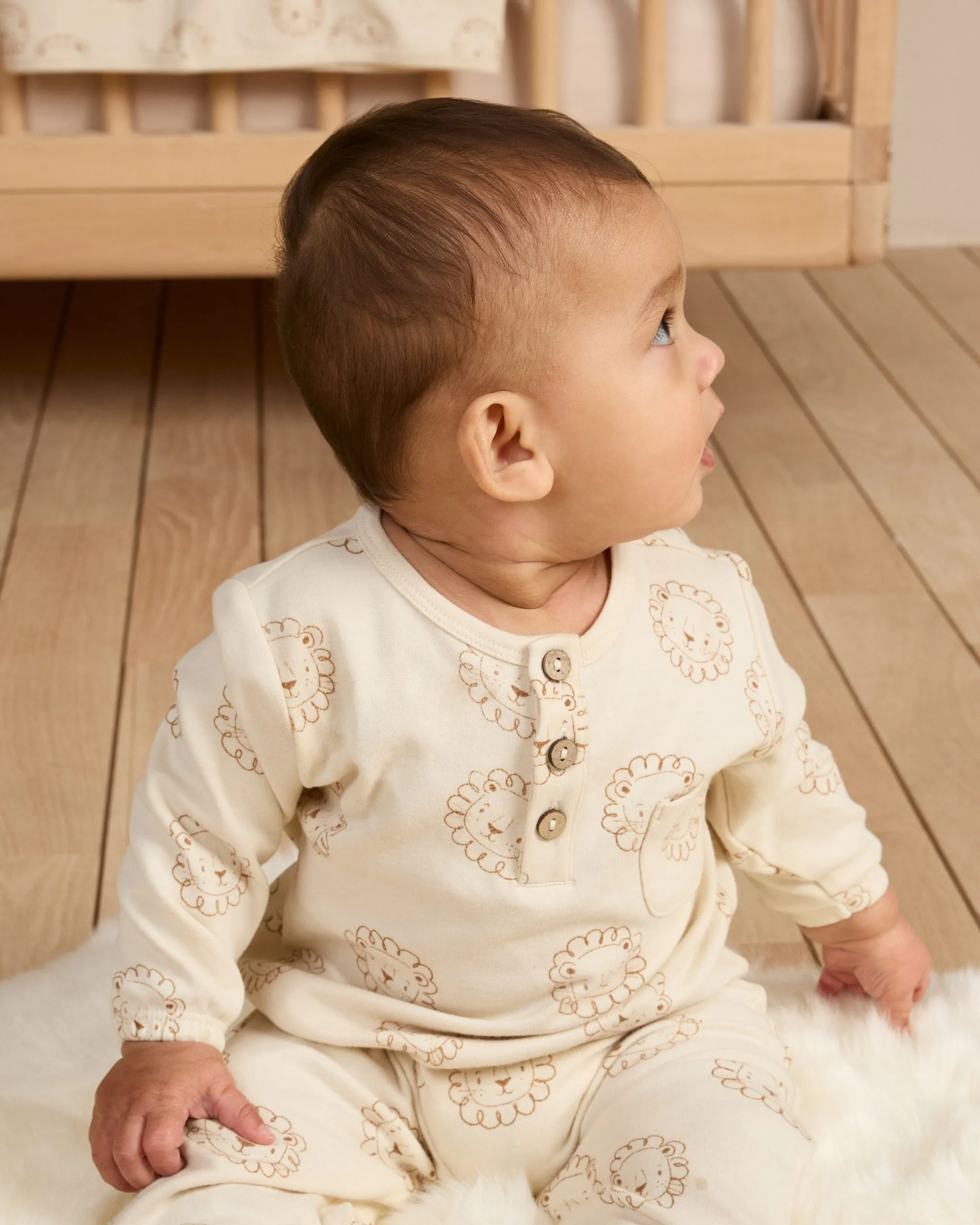 Long Sleeve Pocket Jumpsuit Lions - Natural by Quincy Mae - FINAL SALE