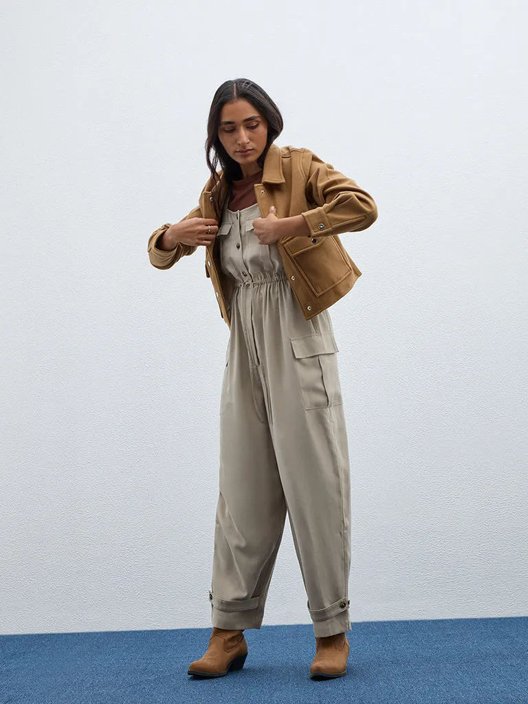 LOV Beige Solid Jumpsuit