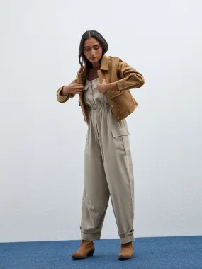 LOV Beige Solid Jumpsuit