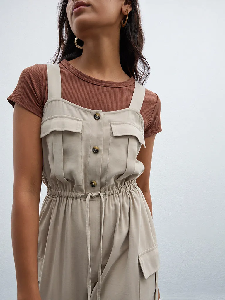 LOV Beige Solid Jumpsuit