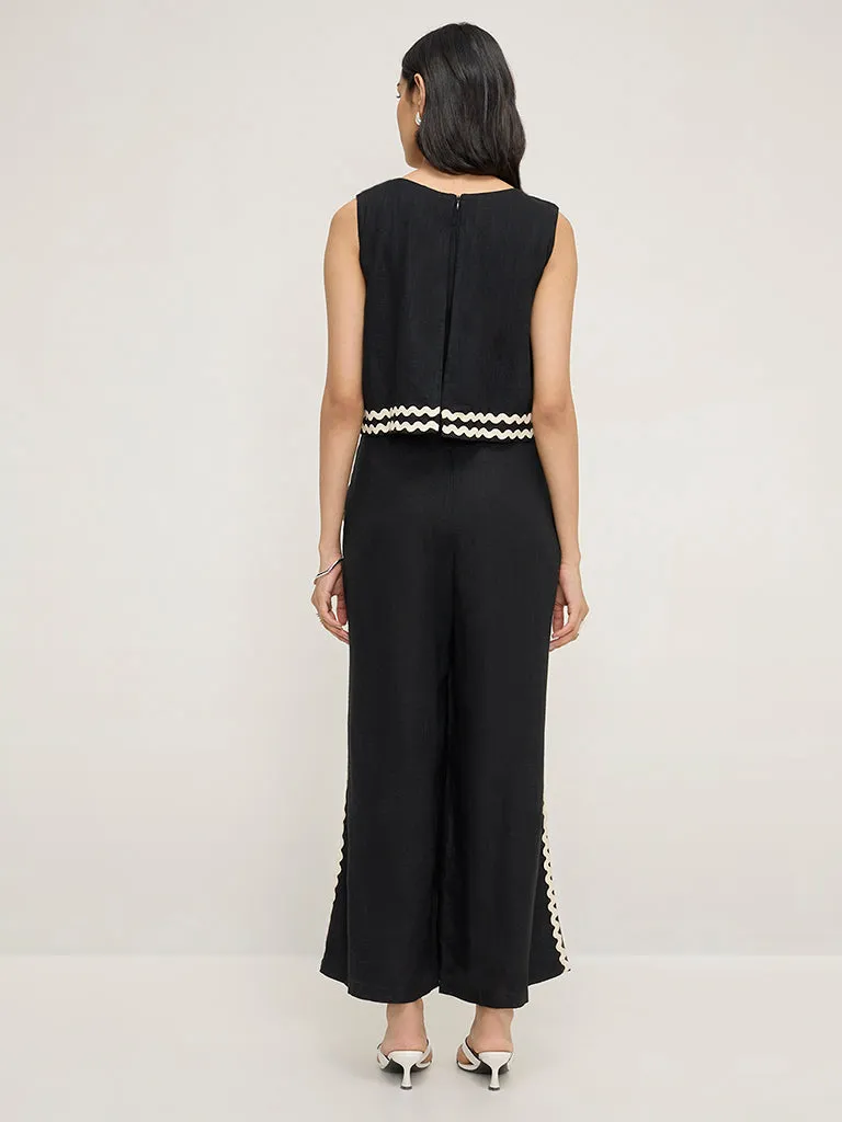 LOV Black Embroidered Jumpsuit