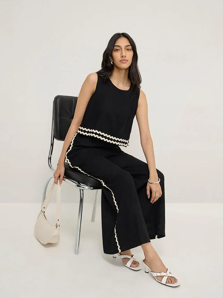 LOV Black Embroidered Jumpsuit