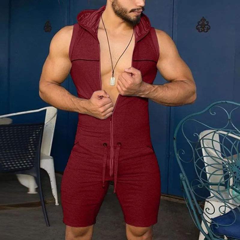Men's Sports Casual Sleeveless Hooded Jumpsuit 16271771Y