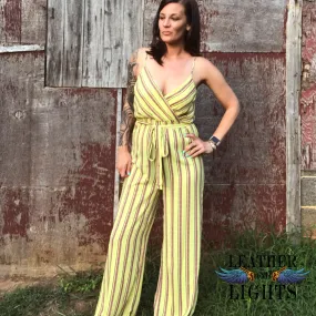 Mustard Striped Surplice Jumpsuit