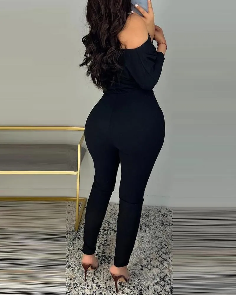 Off-Shoulder Jumpsuit with Waist Tie | CozyCouture®