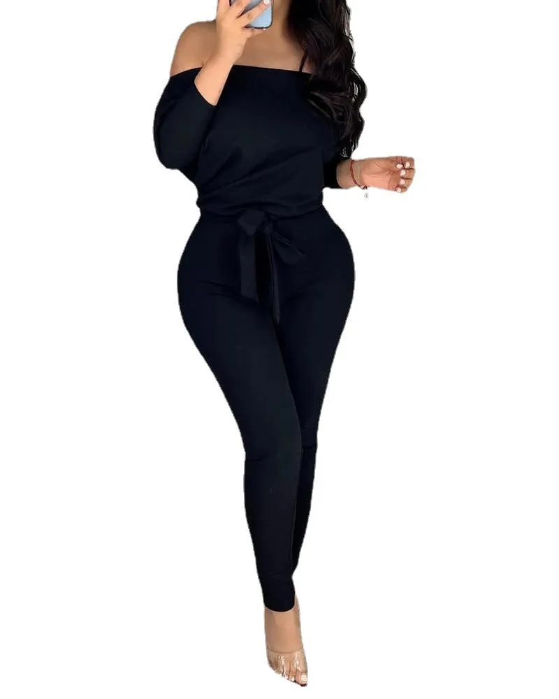 Off-Shoulder Jumpsuit with Waist Tie | CozyCouture®