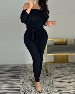 Off-Shoulder Jumpsuit with Waist Tie | CozyCouture®