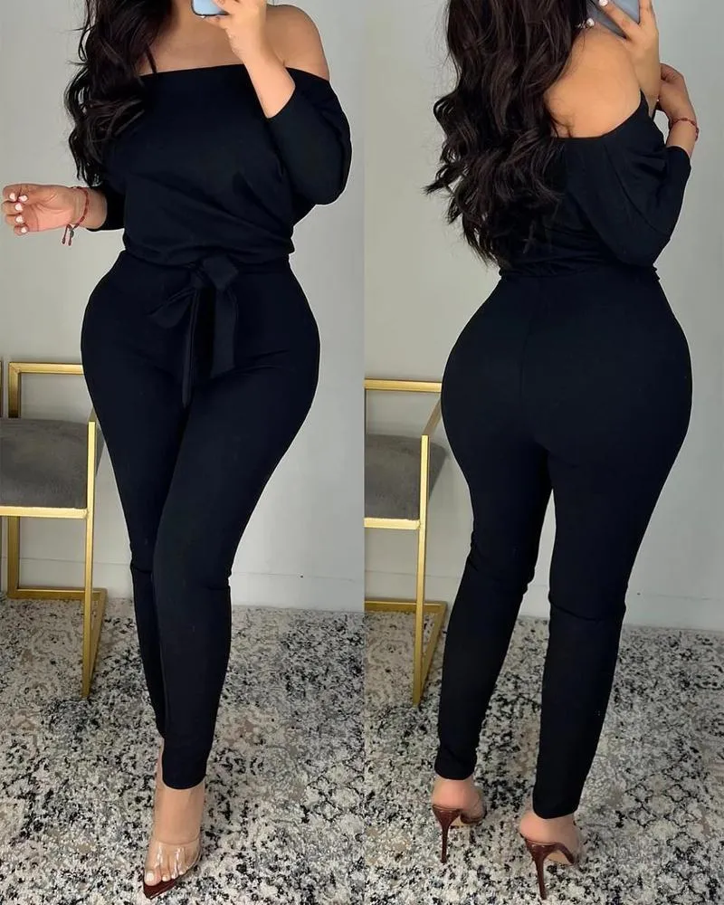 Off-Shoulder Jumpsuit with Waist Tie | CozyCouture®